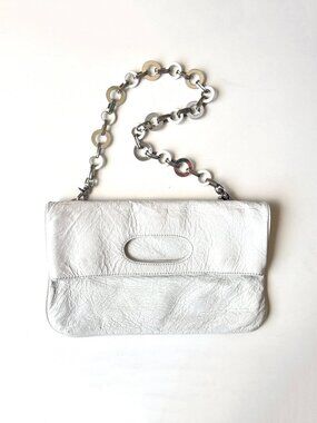 Franchi Collection White Patent Leather Mod Convertible Shoulder Bag Purse